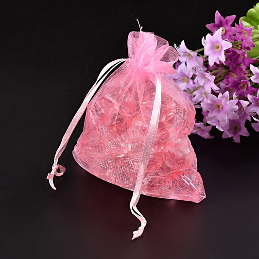 25 x pink organza gift bags, rectangular,12cm x 10cm, matching ribbon drawstring