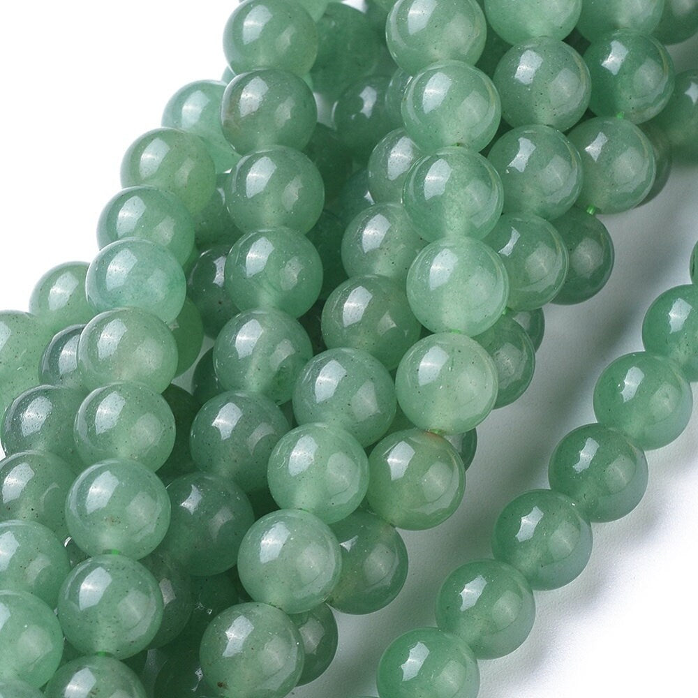 4mm, 6mm, 8mm natural undyed polished green round aventurine beads
