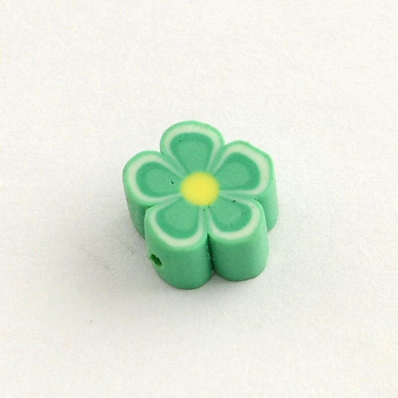 100 drilled handmade polymer clay beads, flowers, multi coloured, sized approximately 6-8mm x 4mm, drilled hole approx 2mm