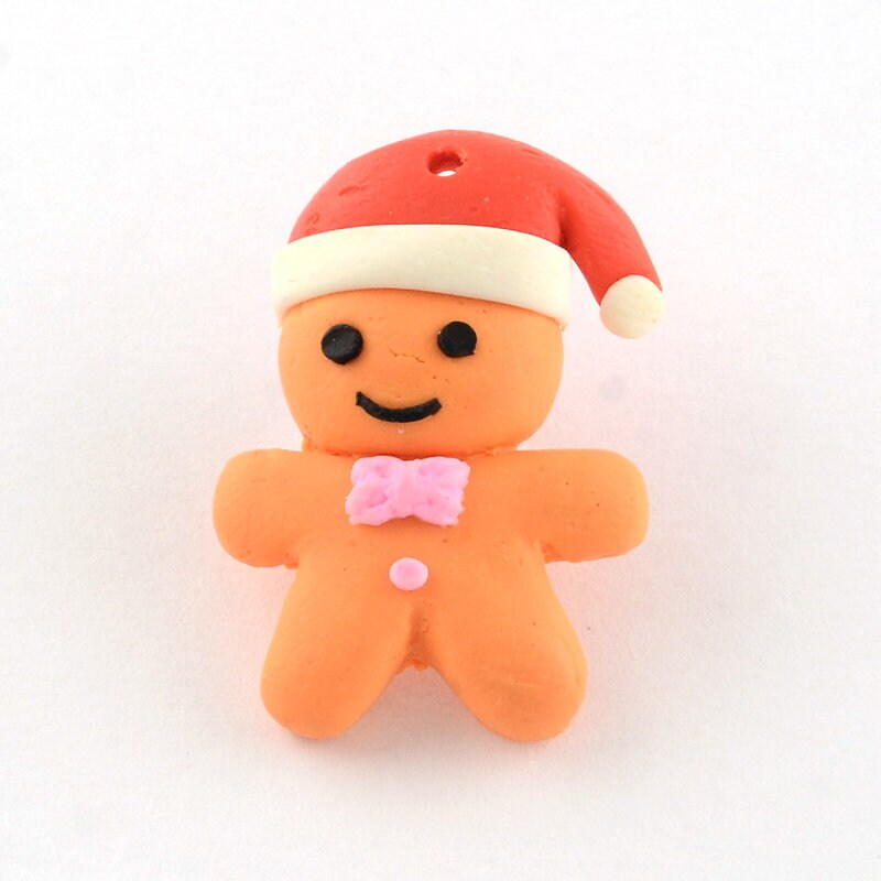 5 x handmade gingerbread men polymer clay pendants, Christmas, Holidays, approximately 27x19x7mm, hole: 1mm
