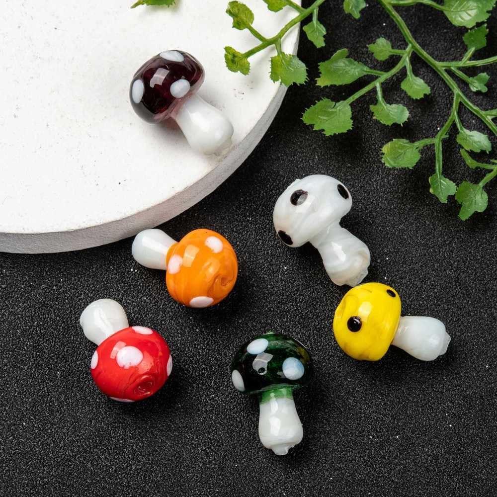 10 x handmade lampwork glass mushroom toadstool shaped  beads, mixed colours, drilled, approximately 19x14.5mm, approximate hole: 2mm