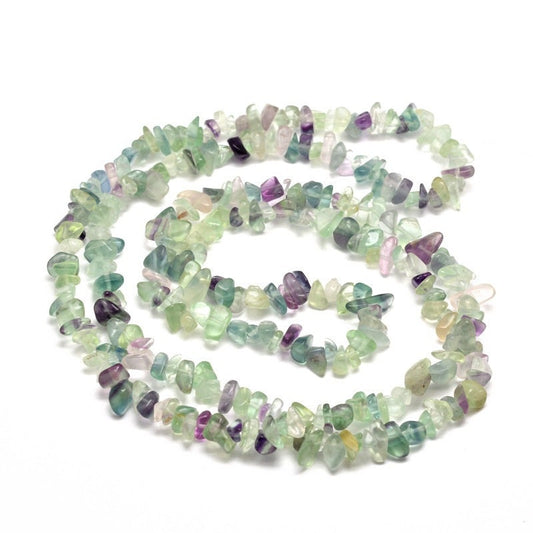 Strand 230 fluorite chip beads, purple, green, white, 5~8x5~8mm, drilled with 1mm hole (approx), strand approximately 31.5 inches