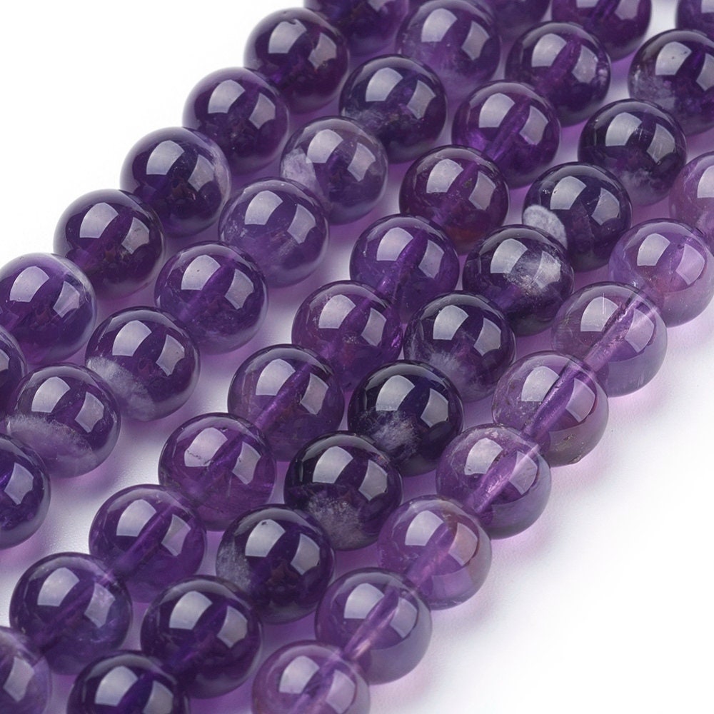4 sizes, 4mm, 6mm, 8mm, 10mm natural undyed polished purple round amethyst beads