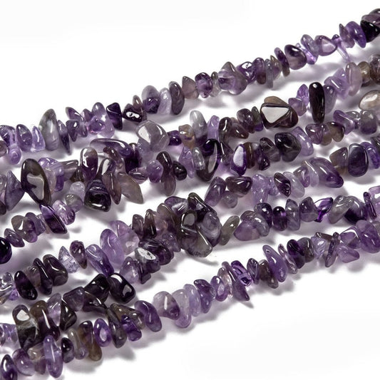 Strand (approx 230 chips) grade A natural amethyst gemstone chips beads - 5mm - 9mm, approx 32" Strand
