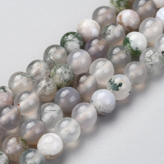 60 x 6mm round natural undyed tree agate beads, grade A, 6mm, hole 1.2mm