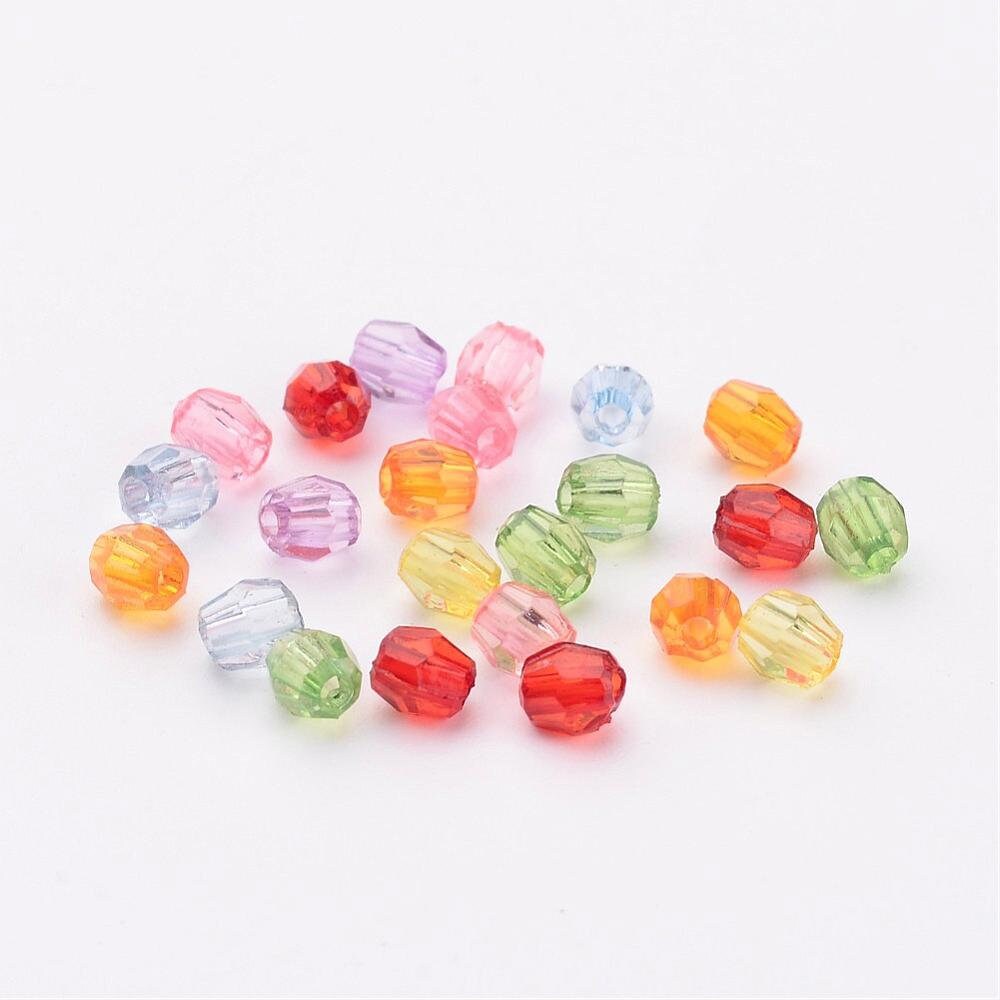 100 transparent acrylic faceted beads, drilled, mixed colours, approximately 4mm, hole approximately 1mm