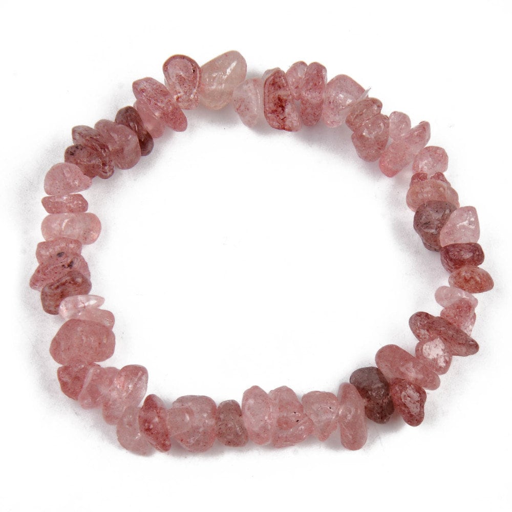 Natural pink strawberry quartz chip stretch elastic bracelet, inner diameter approximately 4.5cm