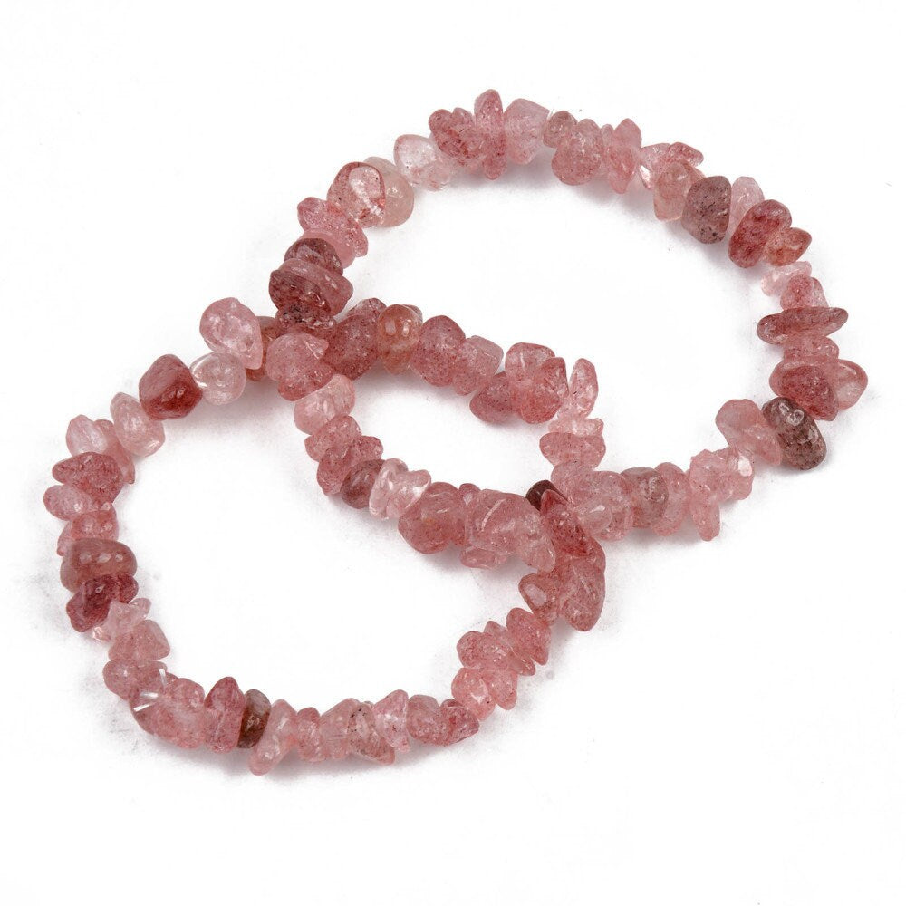 Natural pink strawberry quartz chip stretch elastic bracelet, inner diameter approximately 4.5cm