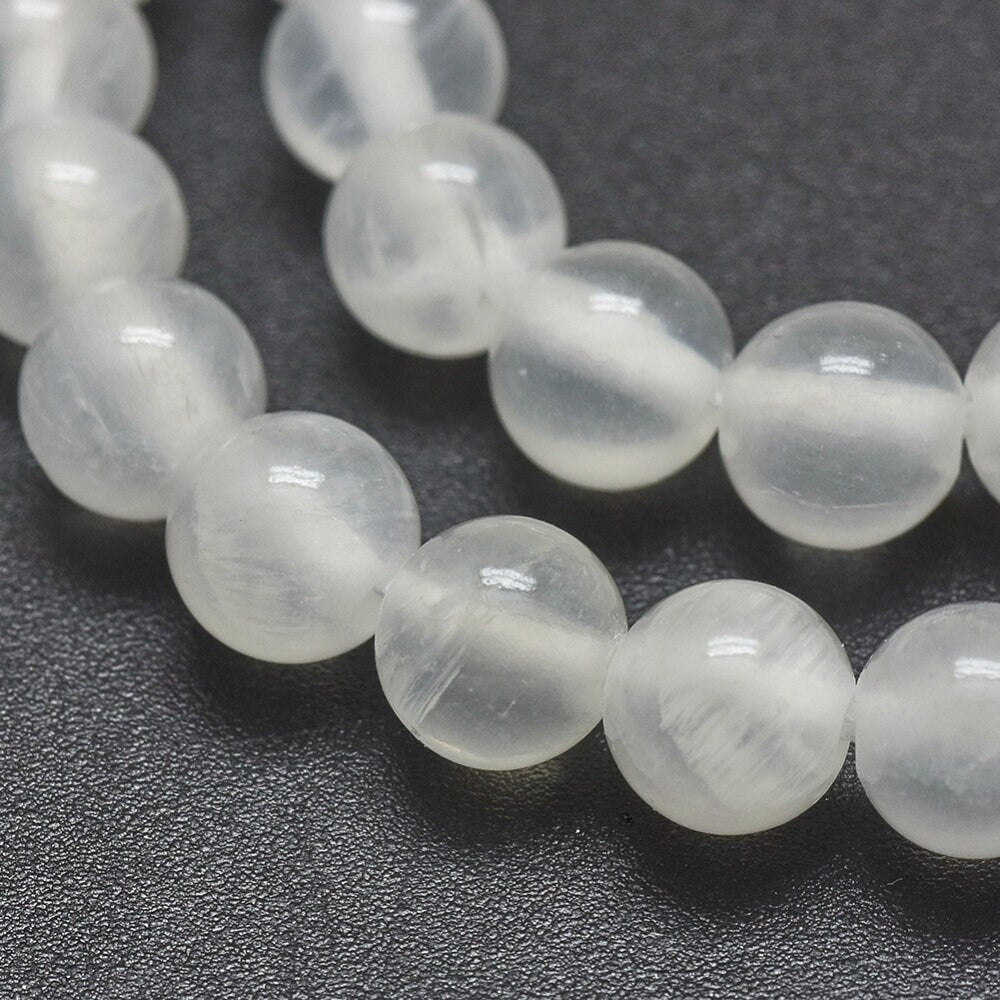 Selenite beads, 4 sizes 6mm 8mm 10mm 12mm, round, natural, undyed, grade A, hole approximately 1mm