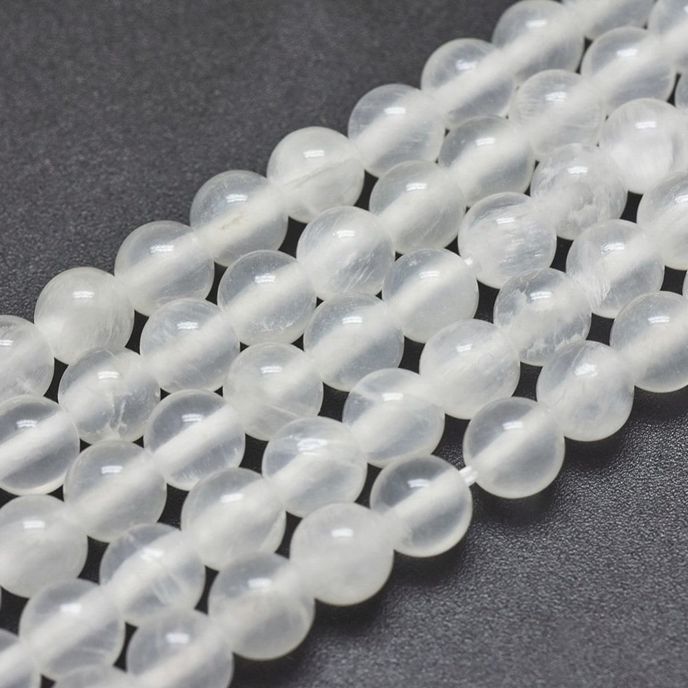 Selenite beads, 4 sizes 6mm 8mm 10mm 12mm, round, natural, undyed, grade A, hole approximately 1mm