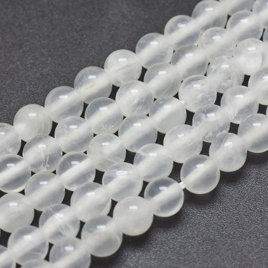 Selenite beads, 4 sizes 6mm 8mm 10mm 12mm, round, natural, undyed, grade A, hole approximately 1mm