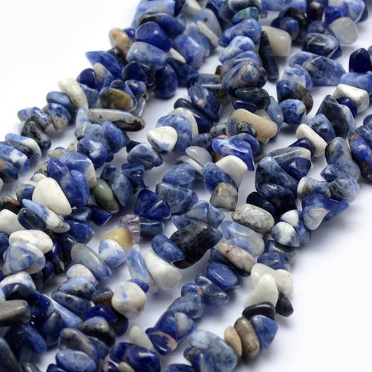 Strand (approx 210 chips) grade A natural sodalite gemstone chips beads - 5mm - 8mm
