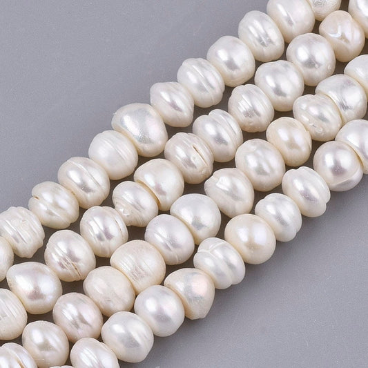55 natural cultured grade A freshwater pearls, antique white colour, potato, approximately 7-8mm x 6-7mm, drilled, hole approx 0.8mm