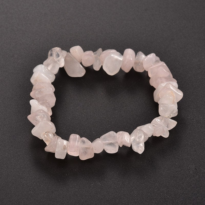 Natural pale pink rose quartz chip stretch elastic bracelet, inner diameter approximately 4.5cm