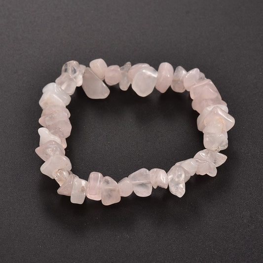 Natural pale pink rose quartz chip stretch elastic bracelet, inner diameter approximately 4.5cm