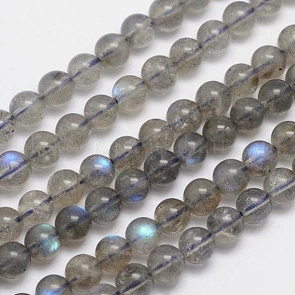 Natural grey 6mm labradorite beads, undyed, round, drilled hole - 1mm
