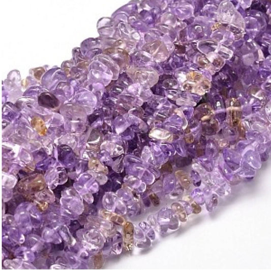 Strand approx 120 natural undyed purple and gold ametrine chip beads, 5-14 x 4-10mm, hole 1mm,