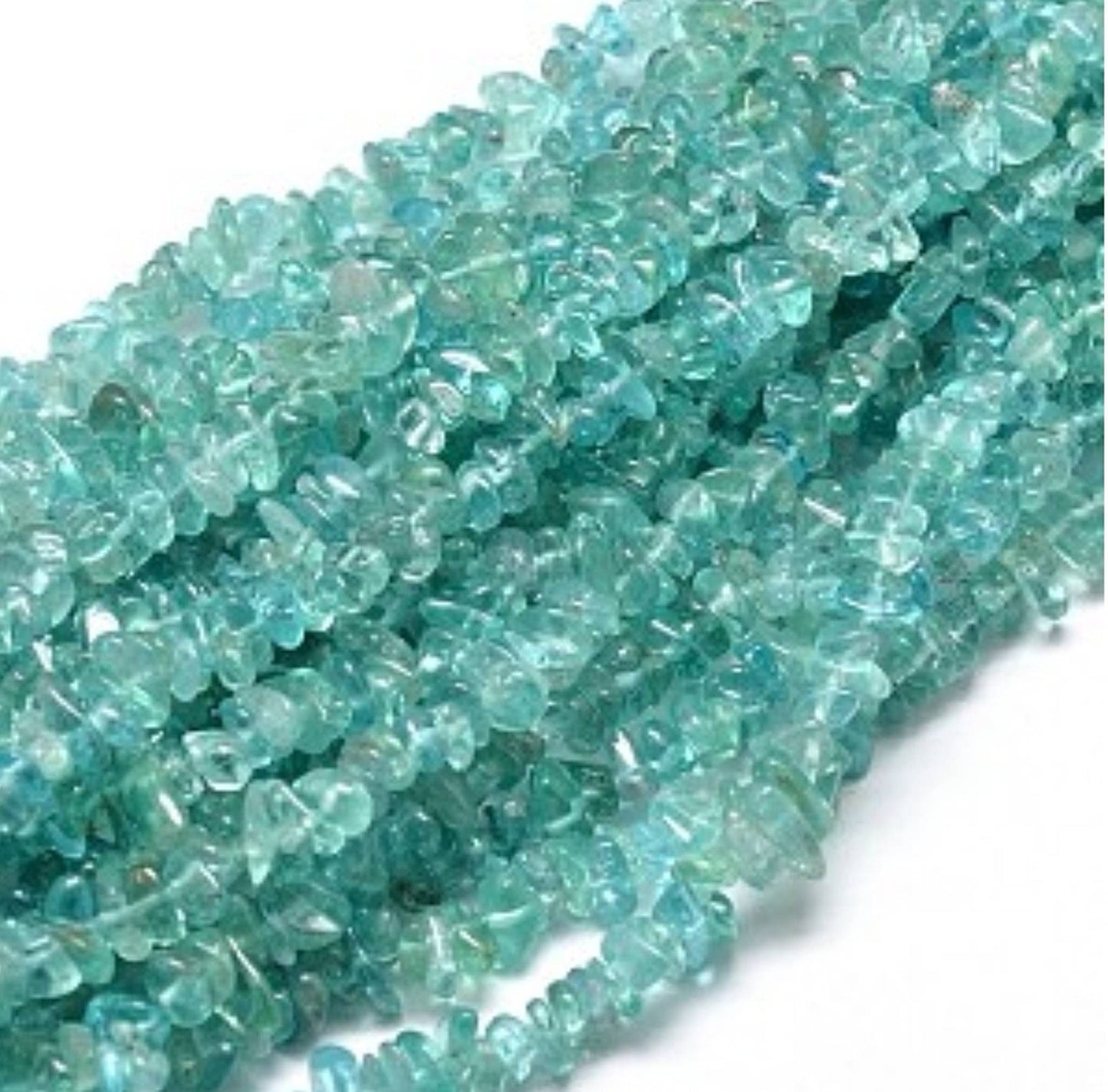 Strand approx 120 natural undyed turquoise coloured apatite chip beads, 5-14mm x 4-10mm, hole 1mm