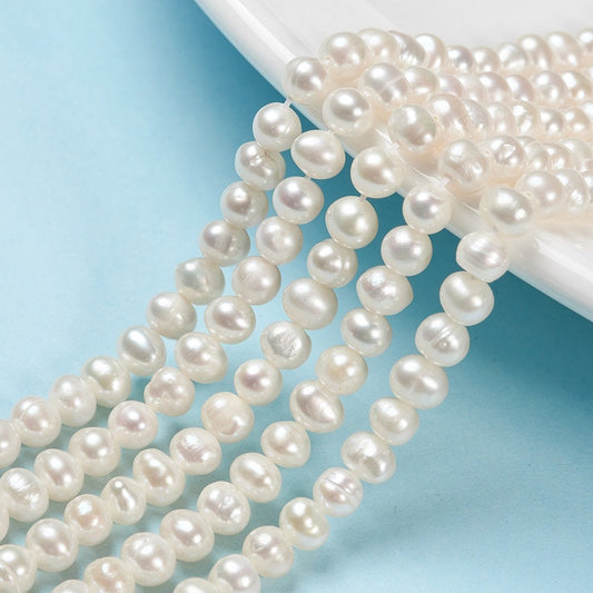 80 x natural freshwater pearl beads, grade AA, potato, seashell colour, 4~5mm, hole: 0.5mm