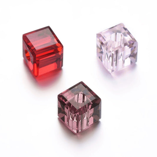 20 x glass rhinestone tiny cube beads, sparkly, 4mm x 4mm x 4mm, 1.2mm hole, blue purple, pink, red, black