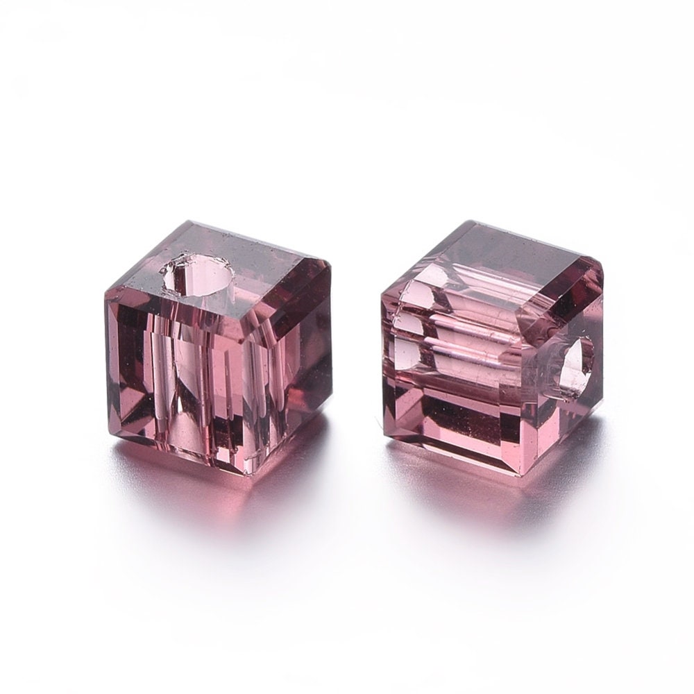 20 x glass rhinestone tiny cube beads, sparkly, 4mm x 4mm x 4mm, 1.2mm hole, blue purple, pink, red, black