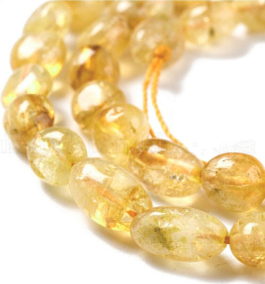 1 x strand natural undyed yellow citrine tumbled nuggets, approximately 8-11 mm x 8mm x 6mm, approximately 42 beads per strand