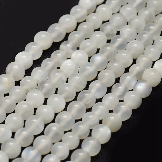 Natural undyed white moonstone gemstones, round, 6mm, hole: 1mm, approximately 65 per strand